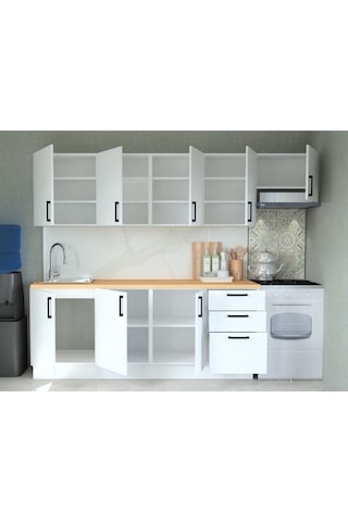Mobilique Tezgahsız Hazır Mutfak 270cm Aspiratör Modüllü Beyaz