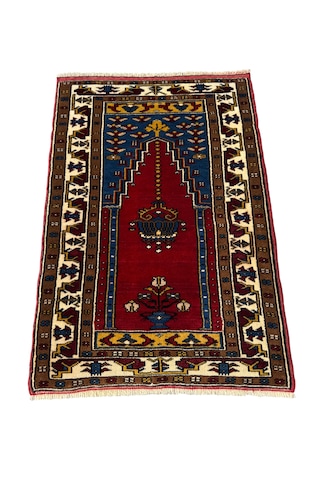 El Dokuma Sıfır Yahyalı Seccade 74x120 Kök Boya Kırmızı Yün Namazlık Kırmızı