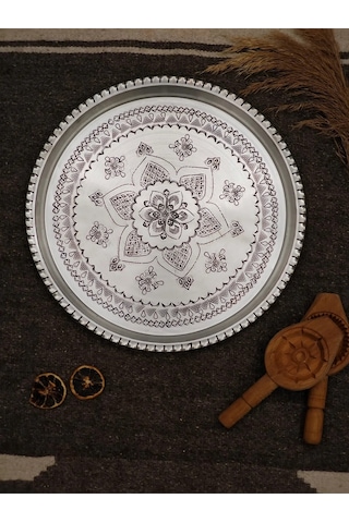 Moda Bakır Bakır Şark Köşesi Tepsi 39 Cm Gümüş