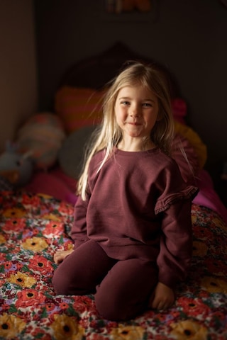Antebies Organik Gots Sertifikalı Bordo, Dantel Detaylı, Uzun Kollu Ribanalı Kız Çocuk Sweatshirtü