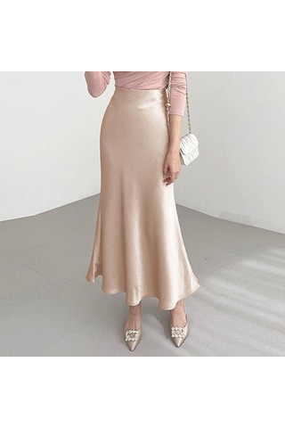 Vonda Kadın Yaz Yüksek Bel Düz Renk Bol Kloş Etek Haki