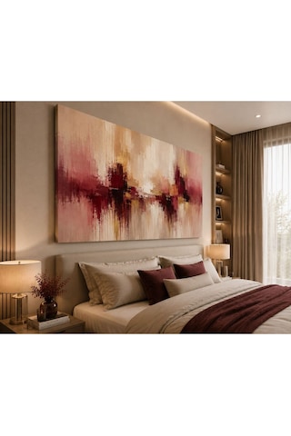 Bordo Elegance Soyut Kanvas Tablo Krem, Bej Ve Bordo Tonlu Dokulu Modern Duvar Dekoru Lüks Salon, Yatak Odası Ve Ofis Tablosu