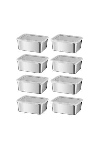 8 Adet 304 Çelik 550 Ml Yemek Meyve Et Buzdolabı Beslenme Saklama Kabı Mt107-8 Gri