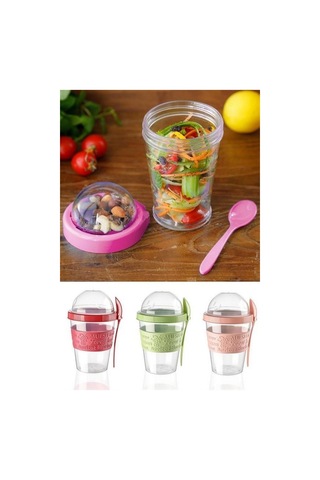 Taken Go Kapaklı Kaşıklı Pratik Taşınabilir Meyveli Yoğurt Kabı Şeffaf
