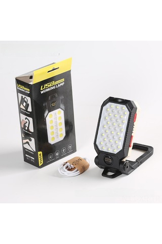 Xiyyadms Usb Şarjlı Cob Led İş Lambası - Mıknatıs Kanca, Pil Göstergesi, 28 Led'li, 2200mah, Elserbest Bakım Ve Acil Işık W599b Büyük Boy