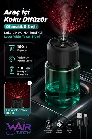 Şarjlı Araç İçi Parfüm Difüzörü Kokulu Hava Nemlendirici Humudifier Yıldız Tavan Lazer Set-1 Şarjlı Araç İçi Parfüm Difüzörü Kokulu Hava Nemlendirici Humudifier Yıldız Tavan Lazer Set-1