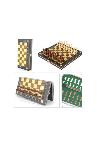 4 Adet Ahşap Mıknatıslı Hazneli Satranç Takımı Mıknatıslı Ahşap Set Kompakt 24 X 12 Cm, Chess Set, Magnetic