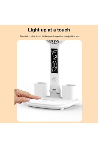 Maoyaya Çift Kafa Fanlı Led Masa Lambası, Saat Ve Kalem Tutuculu, Dokunmatik Kontrollü Dekor Diğer