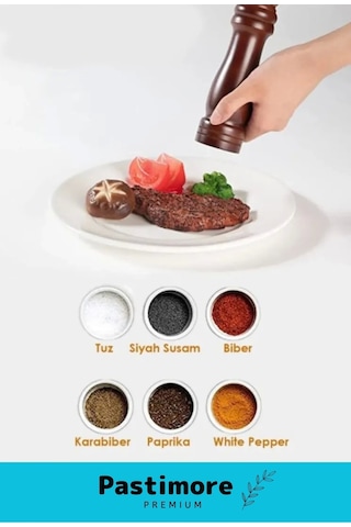 Premium Seri Şık Kullanışlı Mutfak Yemek Kahverengi Ahşap Tuz Karabiber Baharat Değirmen 20 Cm Kahverengi