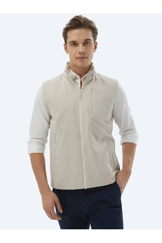 Kip Ekru Regular Fit Dik Yaka Casual Dokuma Spor Yelek Ekru