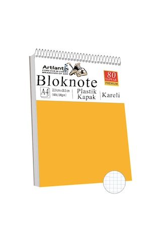 Telli Masaüstü Not Defteri Kareli A4 1 Adet Masa Üstü Plastik Kapaklı Spiralli Bloknot Blocknote 80 Yaprak Okul Ofis Siyah