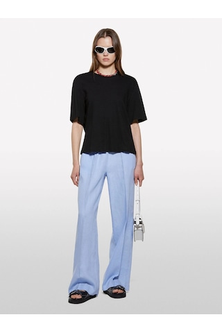 Sisley Keten Karışımlı Bisiklet Yaka T-shirt Kadın Siyah T-shirt - 325p3utfl107c