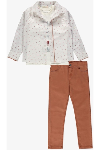 Gömlek Pantolon T-shirt Yaprak Desen 3 Parça Erkek Çocuk Takım