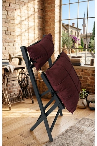 Minderli Balkon Bahçe Mutfak Bistro Set Katlanır 4+1 Masa-sandalye Bordo