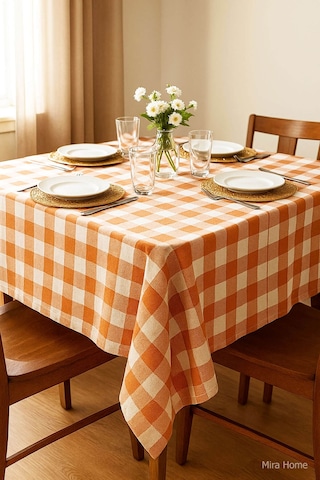 Mira Home Kareli Masa Örtüsü Sofra Bezi 160x160 Cm Happytime Turuncu