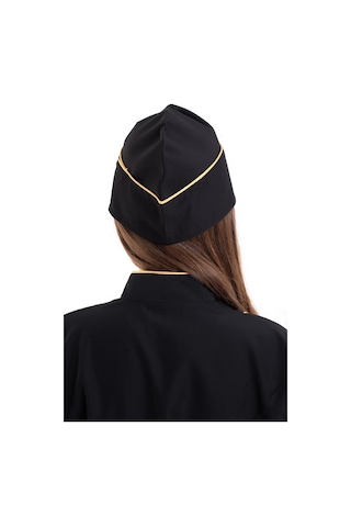 Siyah Üzerine Sarı Biye Aşçı Kayık Kep - Unisex-Standart-Tek Parça