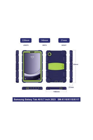 Samsung Galaxy Uyumlu Tab A9 3 Katmanlı Koruma Ekran Çerçevesi + Pc + Silikon Şok Geçirmez Kombinasyon Tableti Tutucu İle