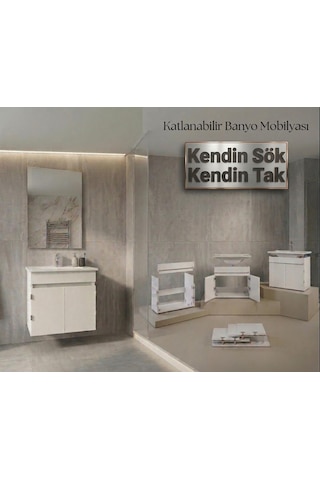 Creavit Flexio 65 Cm Katlanabilir Banyo Dolabı Beyaz Set