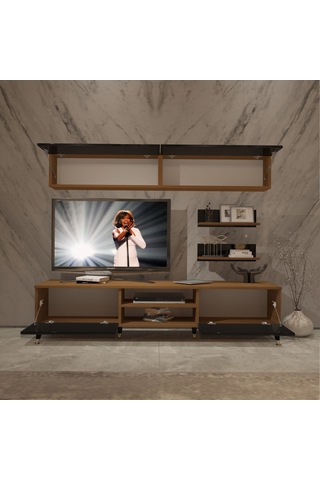 Decoraktiv Eko 5 Mdf Dvd Gold Tv Ünitesi Tv Sehpası Ceviz - Siyah