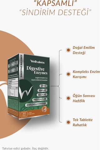 Wellvalens Digestive Enzymes İkili Paket 60 Tablet 5 Li Enzim Kompleksi, Sindirim Desteği
