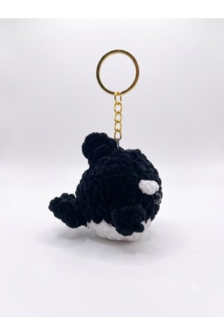 Küçük Dev: Amigurumi Katil Balina Peluş Anahtarlık Beyaz - Siyah