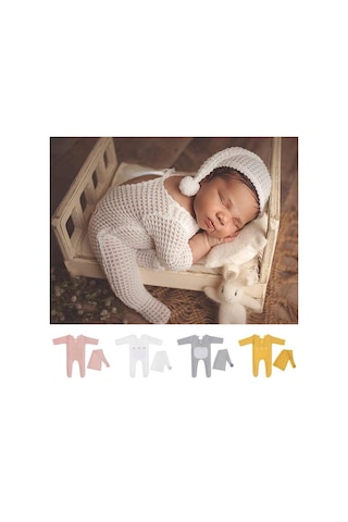 Pembe Yousheng 1 Takım Bebek Fotoğrafçılığı Romper Büyük Esneklik Jakarlı Desen Bebekler Tulum Sevimli Yenidoğan Fotoğraf Sahne Tığ Kıyafet Pembe