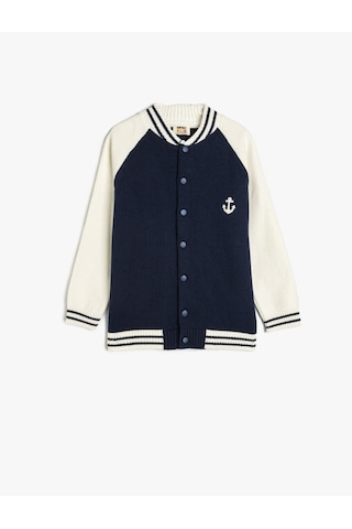 Koton Nakış Detaylı Yuvarlak Yaka Uzun Kollu Çıtçıt Kapamalı Bomber Hırka Lacivert 5skb90002ht Lacivert