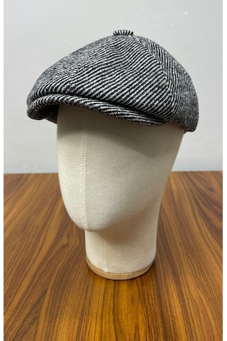 Hamze Peaky Blinders Model İngiliz Tarz Kaşe Kumaş Çizgili Kasket Şapka Siyah