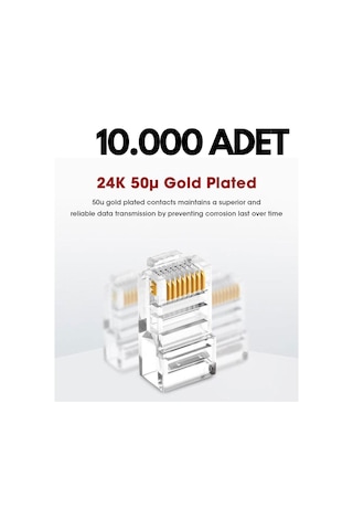 10,000 Adet Rj45 Ethernet Kablo Konnektörü Cat5 / Cat6 Uyumlu Plug 8p8c