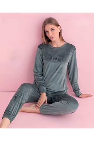 Pijamerry Kadın Kışlık Bisiklet Yaka Kadife Pijama Takımı 3035sy - 1 Adet Yeşil
