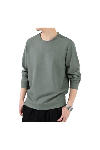 Erkekler Sonbahar Bahar Üst Düz Renk Yuvarlak Yaka Uzun Kollu Gevşek Kalın Yumuşak Kazak Rahat Orta Uzunlukta Basit Stil Elastik Erkek Kazak Yeşil