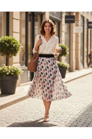 Eren Style Şifon İçi Astarlı Beli Lastikli Etek 95 Cm - 38-52 Pembe