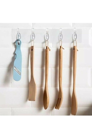 Kendinden Yapışkanlı Güçlü Şeffaf 5'li Askılık - Kapı Arkası Mutfak Duvar Banyo Şeffaf