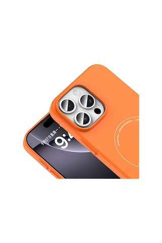 Apple iPhone Uyumlu 16 Pro Max Kılıf M-safe Şarj Özellikli Kamera Korumalı Zore Elio Sert Pc Kapak - Turuncu