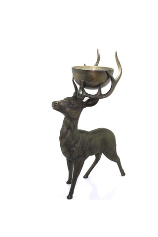 Metal Geyikli Kase 77 Cm Vitrin Süsü Dekoratif Sunumluk Modern Aksesuar