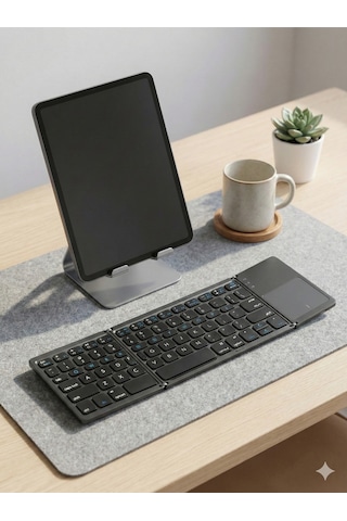 Touchpad'li 3'e Katlanabilir Bluetooth Klavye - Çoklu Cihaz Destekli Ultra İnce Seyahat Klavyesi