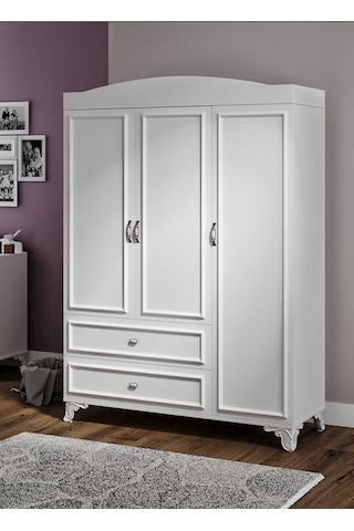 Baby Darling %100 Mdf Lisa 135cm 3 Kapaklı Dolap Beyaz Beyaz