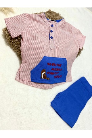Minaz Baby Gömlekli Şort Takım Kırmızı - Mavi