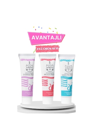 Vitkitty Kediler İçin Avantajlı 3'lü Malt Macun Seti Vitkitty Kediler İçin Avantajlı 3'lü Malt Macun Seti