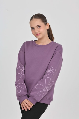 Toontoy Kız Çocuk Relax Fit Bisiklet Yaka Düşük Omuz Sweatshirt Mor