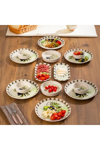 Perotti Olives 14 Parça Seramik 6 Kişilik Kahvaltı Takımı Çok Renkli