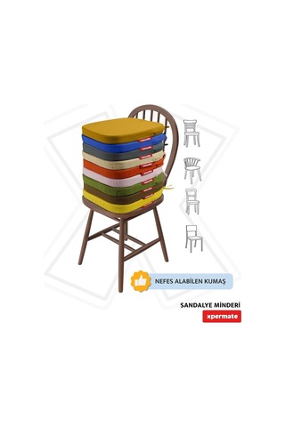 Sandalye Minderi Oval 42x42x5 Cm Fermuarlı Yıkanabilir Kılıf, Bağcıklı Kaymaz, Leke Tutmaz Oturma Minderi Pembe Çok Renkli