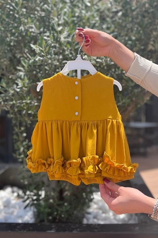 Bertuğ Bebek Hardal Alt Üst Kız Çocuk Bebek Pamuklu Şort Bluz Takım 001