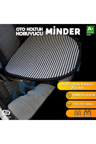 S-dizayn Oto Koltuk Koruyucu Alt Minder Çizgili Füme Beyaz Universal 2+1 Parça Ön Arka A+ Kalite