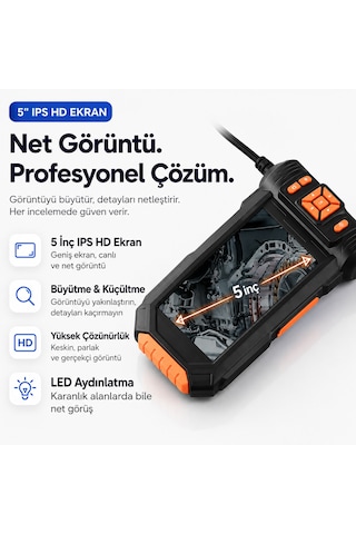 5 Metre 3 Kameralı Ekranlı Kayıt Yapabilen Endoskopi Yılan Kamera