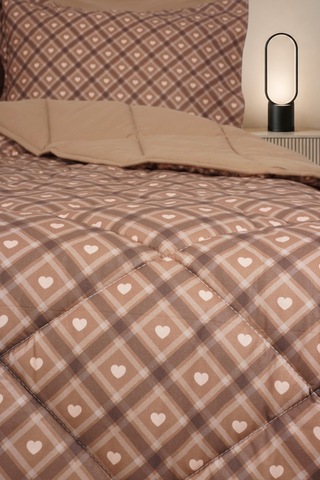 Heart Luxe Çift Kişilik Kalp Desenli Premium Uyku Seti Çeyiz Seti Çeyiz Takımı Lastikli Çarşaflı %100 Pamuk Kahverengi