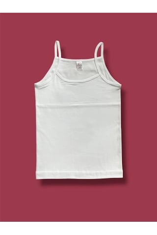 Yüksek Kalite İnce Askılı Kız Çocuk Pamuklu Ribana Atlet 6'lı Paket Beyaz