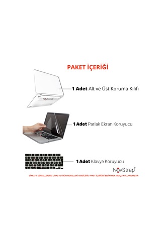 Novstrap  Macbook Air M3 Çip 13.6 İnç A3113 İle Uyumlu Parlak Kılıf + Siyah Klavye Kılıfı +film Karışık Çok Renkli