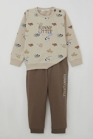 Breeze Erkek Bebek Eşofman Takımı Eğlenceli Köpekçikler Desenli 9 Ay - 3 Yaş , Bej