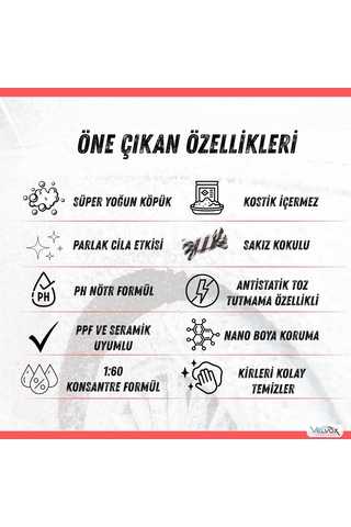 Velvox Cilalı Oto Şampuanı 1l Süper Yoğun Köpük Ph Nötr 1:60 Konsantre Seramik & Ppf Uyumlu Nano Boya Koruma Antistatik Araç Şampuanı Sakız Kokulu